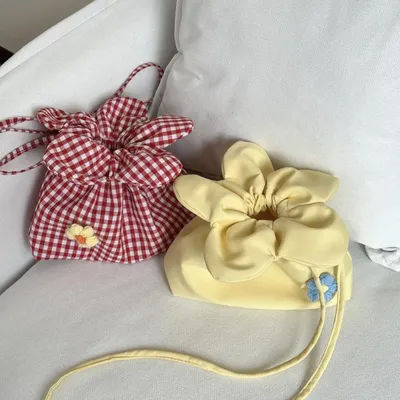 Retro Flower Design Women's Phone Pouch Shoulder Bags College Girls Small Crossbody Bag Cute Plaid Female Handbags Clutch Purse