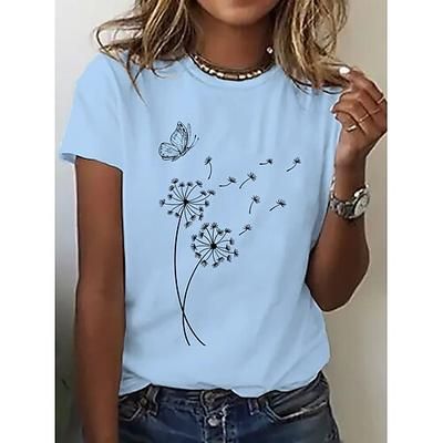 Per donna Maglietta Stampato Floreale Grafico Vintage Elegante Classico Manica Corta Girocollo Top Regolari Quotidiano Weekend Blu Nero Bianco Rosa Estate Primavera