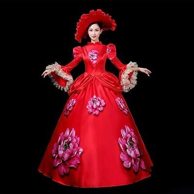 Vintage Rococò Rinascimento Maxi Vestito Normale A sbuffo Principessa Sposa Pieghettato Con Volant Principessa Girocollo Costume Per donna Halloween Carnevale Mascherata Feste Halloween Performance