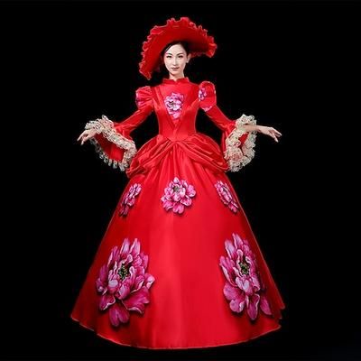 Vintage Rococò Rinascimento Maxi Vestito Normale A sbuffo Principessa Sposa Pieghettato Con Volant Principessa Girocollo Costume Per donna Halloween Carnevale Mascherata Feste Halloween Performance