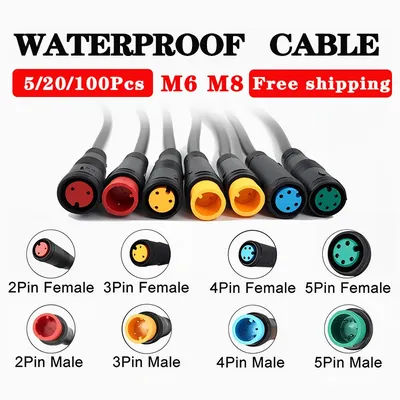 5/20/100Pcs M6 2 3 5 Pin Core Male to 2 Female Julet Electric Butt Cable Plug Connector 1m Waterproof 6mm Scooter Brake