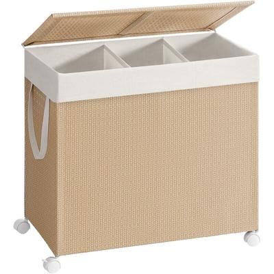 Songmics Home - Panier à Linge 3 Compartiments, Corbeille 140 l, Trieur sur Roulettes, Couvercle,