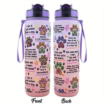 TEMU 1pc 32oz Hsdiokl Sports Water Bottle With Colorful & Dog Quotes Design, Leak-proof, Bpa-free Plastic, Time Marker, Fitness, Outdoor Travel & Hiking, Oval Shape, Hand Wash Only