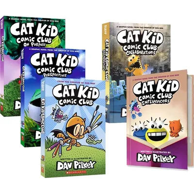5 Books/set Original Popular Cat Kid Comic Club Books The Adventures of Dav Pilkey Cat Kid Comic ClubEnglish Novel Books