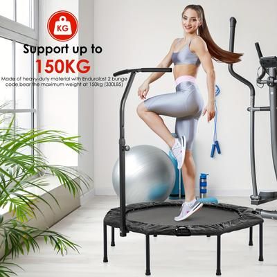TEMU Quiet Fitness Trampoline, 128cm Diameter, Octagonal Mini Trampoline Indoor/outdoor, Elastic , Height Adjustable Handles, 150kg Load Capacity, Suitable For Adults Jumping, Training