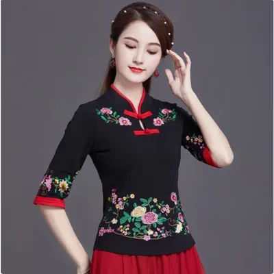 Chemise chinoise vêtements traditionnels chinois pour haut pour femme vêtements de mode Vintage été Style ethnique broderie coton Harajuku