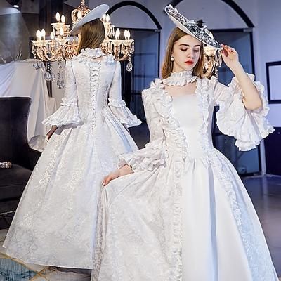 Retrò Vintage Rococò Vittoriano Maxi Vestito Taglie Forti Normale A sbuffo Cenerentola Maria Antonietta Jacquard Principessa Abito da ballo Collo quadrato Costume Per donna Halloween Carnevale