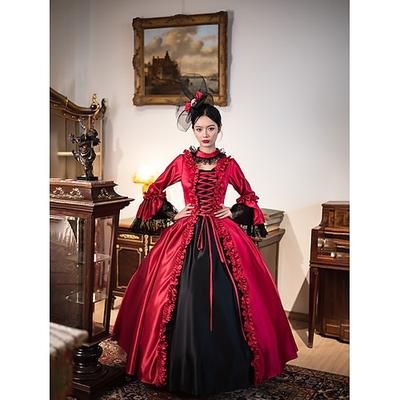 Vintage Rococò Rinascimento Maxi Vestito Normale A sbuffo Cenerentola Principessa Collo quadrato Costume Tutti Halloween Carnevale Mascherata Feste Halloween Performance Adulti