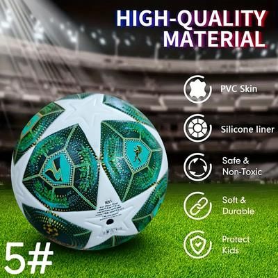 TEMU Professional-size 5 Seamless Thermally Bonded Pu Soccer Ball - High Elasticity, Durable, And Wear-resistant For Adults And Teens - Indoor/ - Green With
