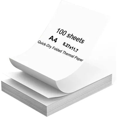 100 Sheets A4 Thermal Paper (Folded), 8.27x11.69' Thermal Paper(210 x 297 mm) for Portable Thermal Printer