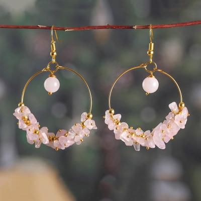Sublime Pink,'Iron Chandelier Statement Earrings with Rose Quartz Stones'
