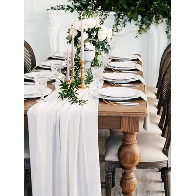 1pc White Table Runner Wedding Lace Tablecloth Chiffon Tulle Table Cover for Wedding Birthday Baby Shower Party Decor