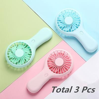 TEMU 3pcs Handheld Small Fans With Usb Charging, Outdoor Portable Small Electric Fans With Bases That Can Hold Mobile Phones, Simple Desktop Mini Fans