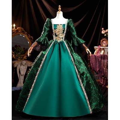 Vintage Rococò Rinascimento Maxi Vestito Normale A sbuffo Principessa Sposa Pieghettato Con Volant Principessa Girocollo Costume Per donna Halloween Carnevale Mascherata Feste Halloween Performance