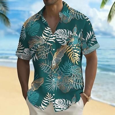 Per uomo Foglia di palma Piante Tropicali Camicia hawaiana estiva Camicia con Bottoni Camicia Aloha Manica Corta Hawaiano Ferie Abbigliamento mare Estate Primavera Collo ripiegato Stampa 3D camicie