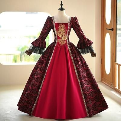 Vintage Rococò Rinascimento Maxi Vestito Normale A sbuffo Principessa Sposa Pieghettato Con Volant Principessa Girocollo Costume Per donna Halloween Carnevale Mascherata Feste Halloween Performance
