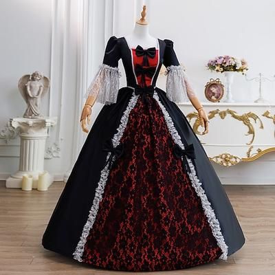 Vintage Rococò Rinascimento Maxi Vestito Normale A sbuffo Principessa Sposa Pieghettato Con Volant Principessa Girocollo Costume Per donna Halloween Carnevale Mascherata Feste Halloween Performance
