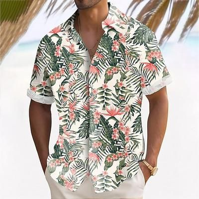 Per uomo Piante Fiori tropicali Foglia di palma Camicia hawaiana estiva Camicia con Bottoni Camicia Aloha Manica Corta Hawaiano Resort Vacanza Ferie Abbigliamento mare Estate Primavera Collo ripiegato