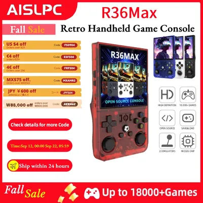 AISLPC R36MAX Retro Handheld Console - 64/128GB Lag-free Emulation 18000/21000+ Games 4.0" IPS Screen Ergonomic Contour Grips
