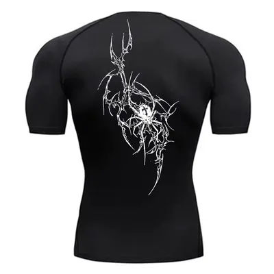 Spider Print Short Sleeve Compression Shirts for Men Summer Athletic Quick Dry T-shirts Gym Workout Running Tees Tops RL00227