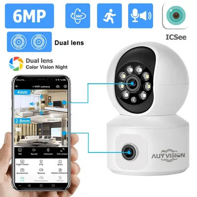 6MP WiFi IP Camera Dual Lens Dual Screen Baby Monitor Home Security Camera PTZ Auto Tracking CCTV Video Surveillance iCsee