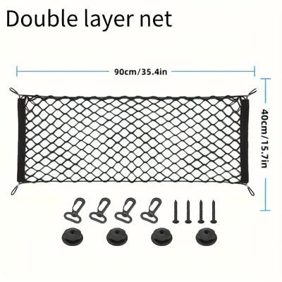 TEMU [1pcs Elastic Car Trunk Storage]1pcs Car Trunk Storage Mesh Bag, Elastic Luggage Cargo Storage Net, Car Trunk Storage Net Pocket With Hooks, Car Interior Accessories, Car Parts