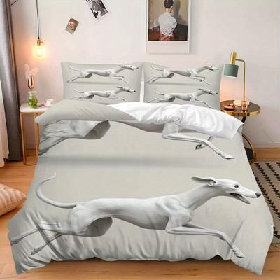 TEMU 2pcs/3pcs Greyhound Character Sheet Set - Soft Polyester, Machine Washable, Zip Closure, For Hotel Suites, Hotel Bedding | Modern Aesthetic | Comfortable Bedding