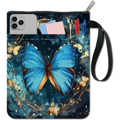Butterfly Book Covers Vintage Book Sleeve Blue Book Protector for Paperbacks Washable Fabric Cloth Book Cover with Zipper