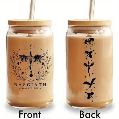 TEMU 1pc, Glass Water Cup With Black Dragon Print, With Straw And Removable Lid, High Borosilicate Glass, Thickened, Anti-scalding, Non-slip, Gift For Lovers, Family, Valentine's Day