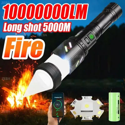 High Power 10000000LM Firestarter Flashlight Rechargeable Strong Light Super Bright Military Tactical Lantern Camp Outdoor Torch
