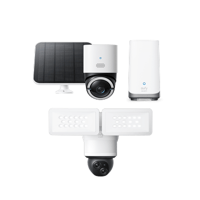 eufy 4G LTE Cam S330 + Floodlight Camera E340 + HomeBase S380 white