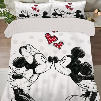 TEMU 3pcs Mouse Bedding Set Cartoon Includes 1 Duvet Cover And 2 Pillowcases Super For Bedroom Gift All Home Decor Multi Size