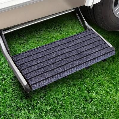 TEMU Adjustable Rv Step Mat - Non-slip, Easy-clean Polyester Mat With Closure For Camper Stairs & Steps, Blue-grey Striped Design, Single Pack, Rv Accessories