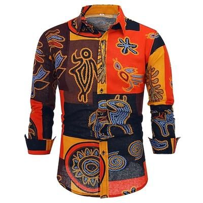 Retrò Vintage Boho Anni '70 Camicia Hippie Tribale Modello africano Costume Per uomo Halloween Carnevale ballo di strada Festa a tema retrò Festival Adulti Camicia