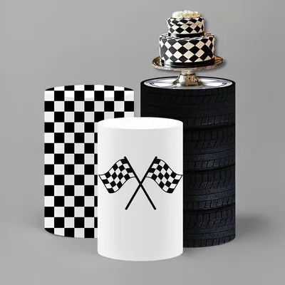 Mehofond Custom Cylinder Cover Backdrop Racing Car Wheels Kids Birthday Party Plinths Backdrop