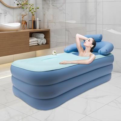 TEMU Foldable Inflatable Bathtub, Portable Bathtub Adults, Freestanding Blow Up Bathtub For Medicinal Baths, Milk Baths, Flower Baths.