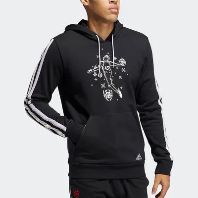 Adidas Official Genuine Basketball Sports Men's Striped Long-Sleeve Hooded Sweatshirt GU0505