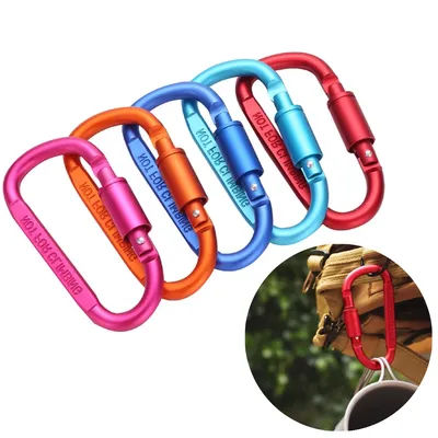 4 Pack Aluminum D Ring Key Rings Hiking Clips Locking Carabiner Hiking Camping Fishing and Outdoor Use Clips with Screw Gate