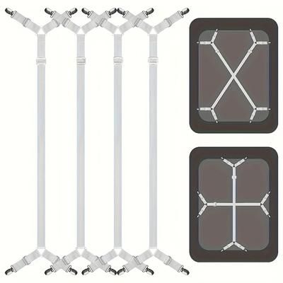 TEMU 4pcs/1pc A Pack, Adjustable Bed Sheet Suspenders, Nylon Woven Sheet Holder Straps, With 16 Clips, For Fitted Sheets, Hand Wash Only,