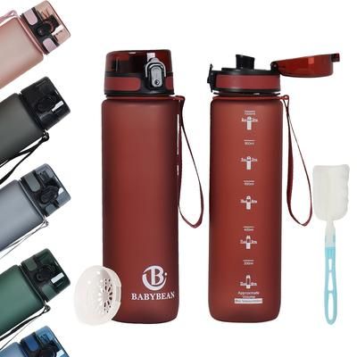 TEMU 1pc 1000ml Bybeean Gradient Color Insulated Water Bottle - Bpa-free, Leak-proof With Time Marker, Tea Infuser & Cleaning Brush, Ideal For Gym, Hiking, Camping & Outdoor Activities