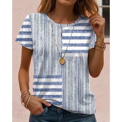 Per donna Maglietta Stampato Grafico Geometrico Vintage Classico Casual Manica Corta Girocollo Top Regolari Quotidiano Weekend Abbigliamento mare Blu Rosso Viola Grigio Estate Primavera