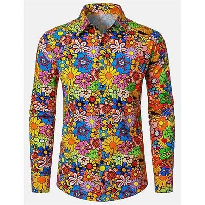 Retrò Vintage Boho Anni '70 Camicia Hippie Floreale Costume Per uomo Halloween Carnevale Festival Musicale Festa a tema retrò Adulti Camicia