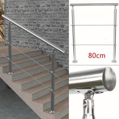 TEMU Stainless Steel Outdoor Safety Handrail For Garden Steps And Stairs - Durable, Moisture-resistant Grab Rail With 80cm Length, 42mm Tube Diameter, Includes Mounting Screws, Stair Railing