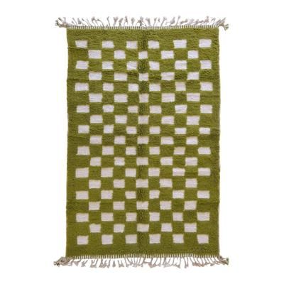 Tappeto berbero marocchino in lana a quadretti verde 184 x 288 cm