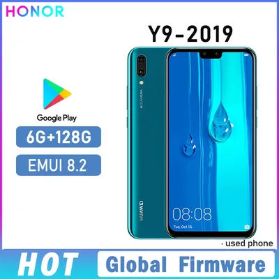 HONOR Y9-2019 Smartphone Global Firmware 6.5-inch EMUI 8.2 Front Camera 16M Battery 4000 mAh CPU Haisi Qilin 710 used phone