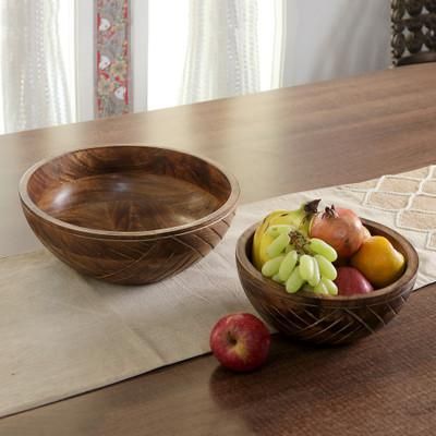 'Minimalist Hand-Carved 2-Piece Mango Wood Serving Bowl Set'