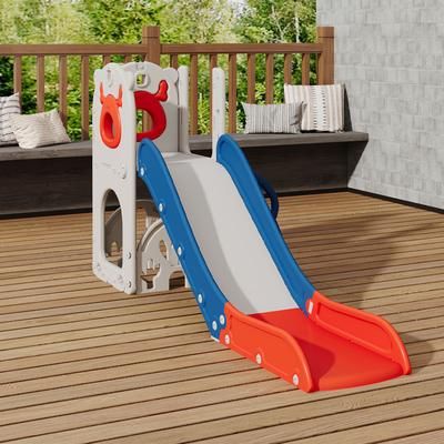 TEMU Slide, Castle Slide Climbing Frame With Storage Box Basketball Hoop, Garden Slide Playground For Age 14 Birthday Gift