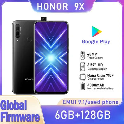 HONOR 9X Smartphone Global Firmware 6.59-inch EMUI 9.1 Camera 48M Battery 4000 mAh CPU Haisi Qilin 710F used phone