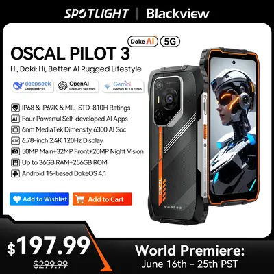Blackview OSCAL PILOT 3 5G AI Rugged Smartphone MTK 6300, 6.78" FHD+2.4K Display 120Hz, 12+24GB RAM, 256GB+2TB ROM, 7500Amh,