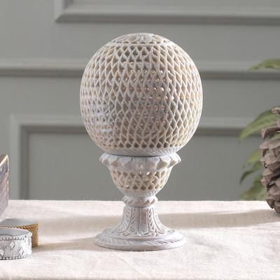 'Globe-Shaped Openwork Hand-Carved Soapstone Tealight Holder'